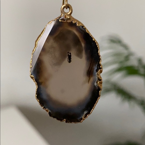 🔮HP🔮 Gold Agate Slice Earrings Natural Stone - Picture 4 of 7